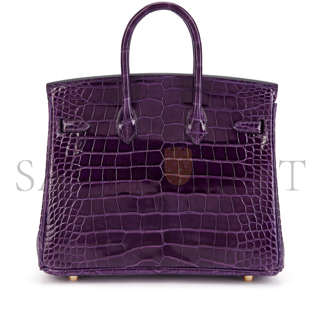 H**mes master birkin 25 crocodile leather purple bag gold buckle h041354ck37 (25*20*13cm)